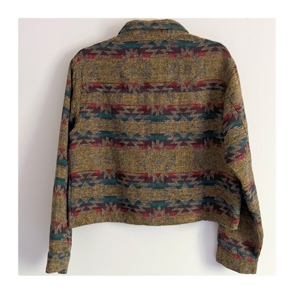 BBJ Los Angeles Geo Western Print Knit Snap Cropped Jacket Sz L - Picture 2 of 5